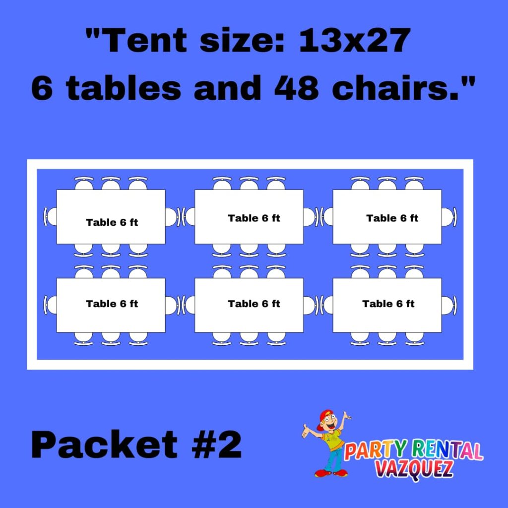 13x27 ft PE party tent dimensions and size guide for outdoor event rentals in Columbus, Indiana by Party Rental Vazquez.