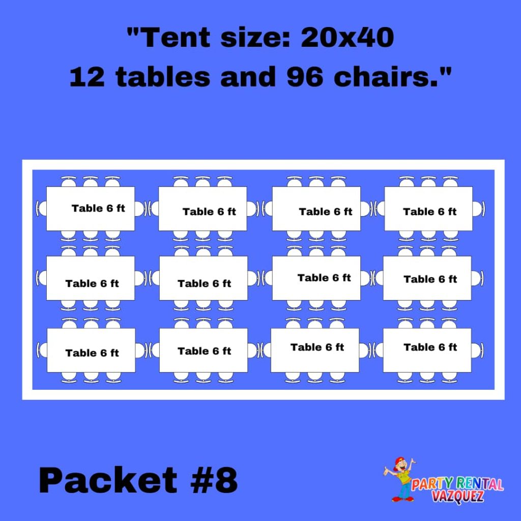 20x40 ft party tent dimensions and event layout guide for weddings, graduations, corporate events and large celebrations in Columbus, Indiana.