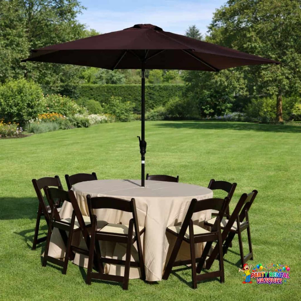 “Elegant umbrella set rental for outdoor party or event in Columbus Indiana – stylish, durable, and professionally installed by Party Rental Vazquez”