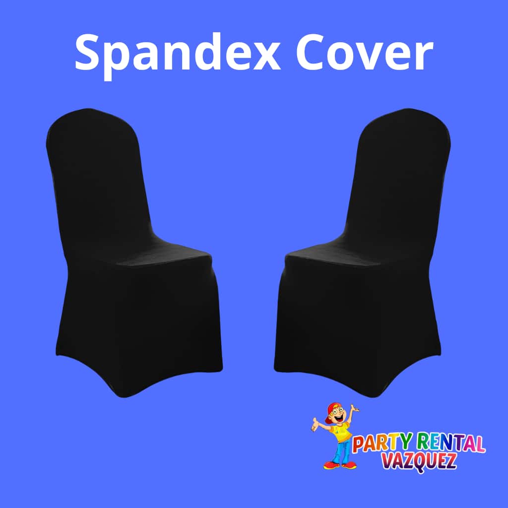 Black spandex (lycra) chair cover for rent in Columbus, Indiana, ideal for weddings, birthday parties, graduations, and corporate events, sleek, elegant, and easy to install